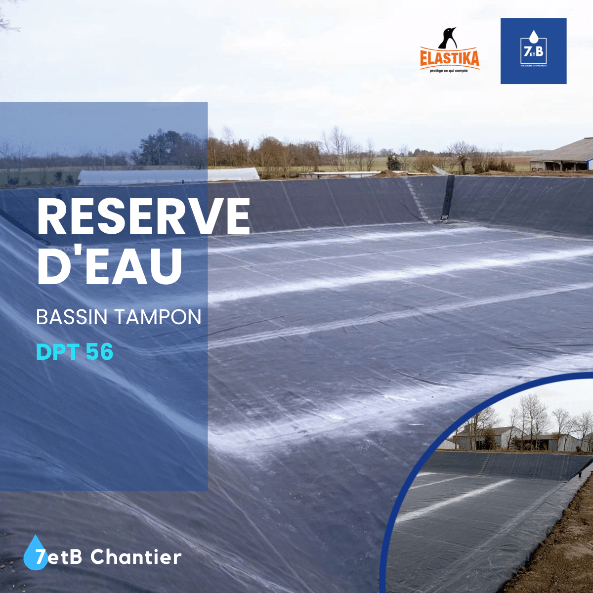 Réserve d'eau, bassin tampon membrane EPDM ELASTIKA